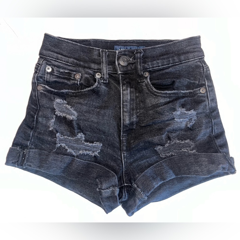 Black Distressed Mom Shorts
